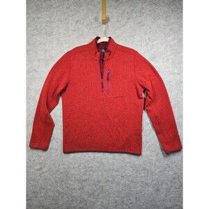 Lands End Sweater Fleece 1/4 Zip Pull Over Heathered Deep Red Men's Medium Tall